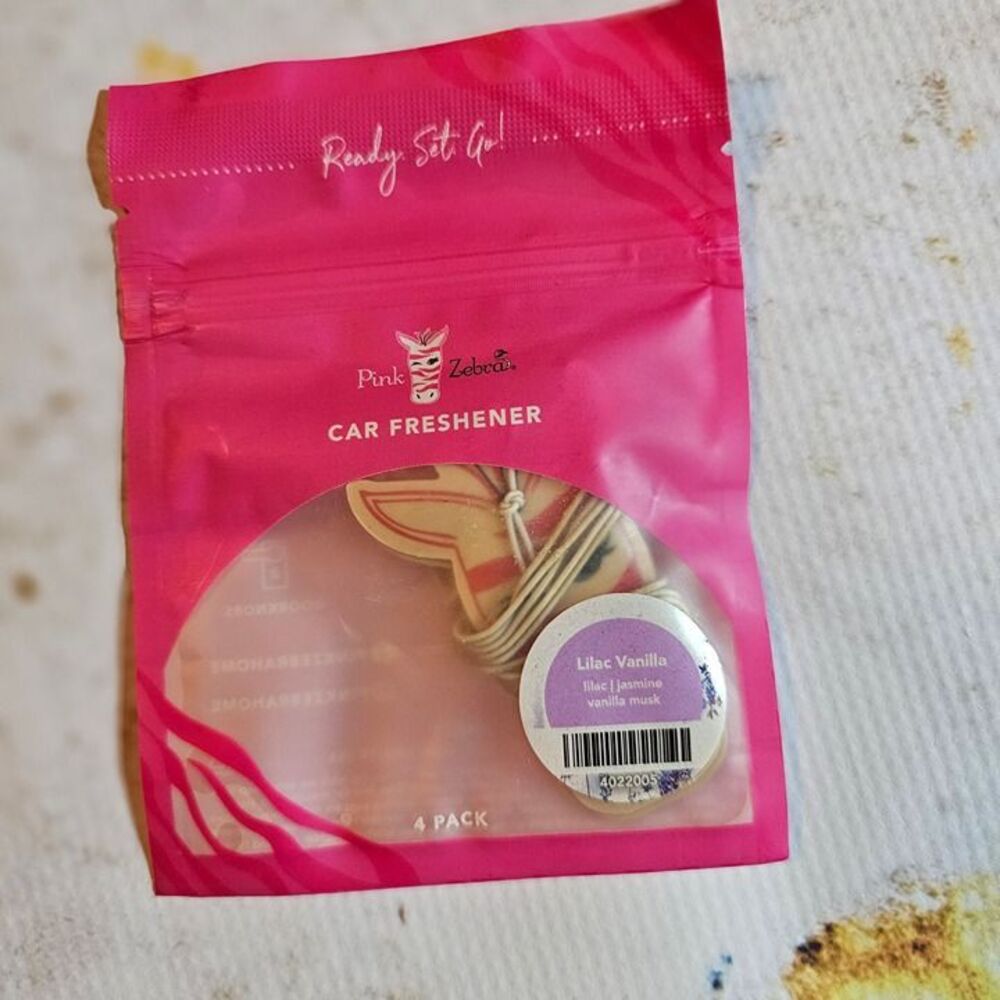Pink Zebra Car Freshener 4-Pack – Lilac Vanilla – NEW